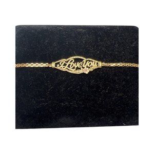 14K Gold Women’s Gift Bracelet 2.43gm “I Love You” Chain Link Pink Rose Jewelry